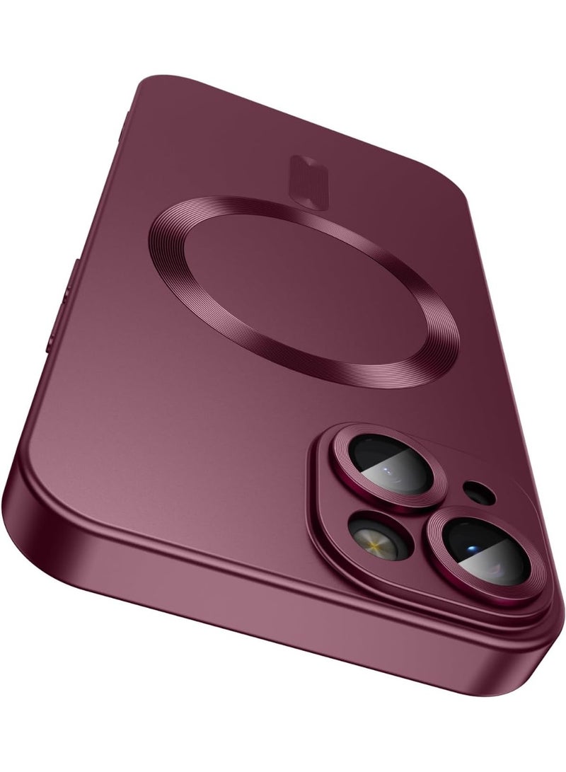 Magnetic Case for iPhone 15 with Camera Lens Protector,Compatible with Magsafe,Full Protection Slim Smooth Anti-Scratch Soft TPU Bumper Phone Case for iPhone 15 wine red - Image 1