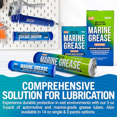Better Boat 3PK أنبوب شحم بحري صغير، خرطوشة 3 أوقية، تشحيم مقاوم للماء وعالي الحرارة لمحامل العجلات، NLGI 2، لمحامل مقطورات القوارب ومسدسات الشحم، 3 عبوات - Image 4