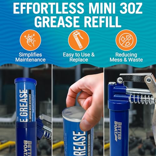 Better Boat 3PK أنبوب شحم بحري صغير، خرطوشة 3 أوقية، تشحيم مقاوم للماء وعالي الحرارة لمحامل العجلات، NLGI 2، لمحامل مقطورات القوارب ومسدسات الشحم، 3 عبوات - Image 3