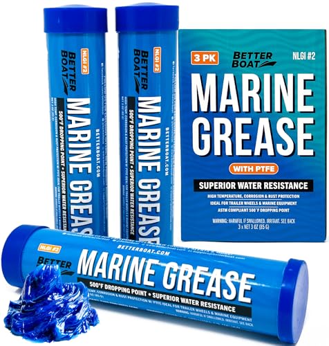 Better Boat 3PK أنبوب شحم بحري صغير، خرطوشة 3 أوقية، تشحيم مقاوم للماء وعالي الحرارة لمحامل العجلات، NLGI 2، لمحامل مقطورات القوارب ومسدسات الشحم، 3 عبوات - Image 1