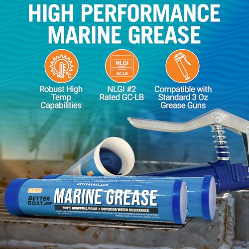 Better Boat 3PK أنبوب شحم بحري صغير، خرطوشة 3 أوقية، تشحيم مقاوم للماء وعالي الحرارة لمحامل العجلات، NLGI 2، لمحامل مقطورات القوارب ومسدسات الشحم، 3 عبوات - Image 2