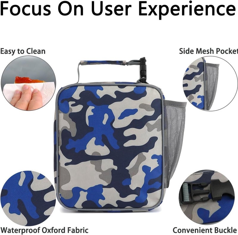 GYEUKHAM Lunch Box for Kids Boys Girls Men Women, Insulated Small Soft Cooler Lunch Bag Kit for School Work Picnic Travel - Reusable Portable lunchbox,Blue Camouflage - Image 3