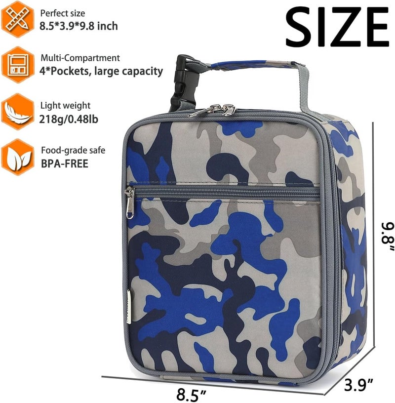 GYEUKHAM Lunch Box for Kids Boys Girls Men Women, Insulated Small Soft Cooler Lunch Bag Kit for School Work Picnic Travel - Reusable Portable lunchbox,Blue Camouflage - Image 2