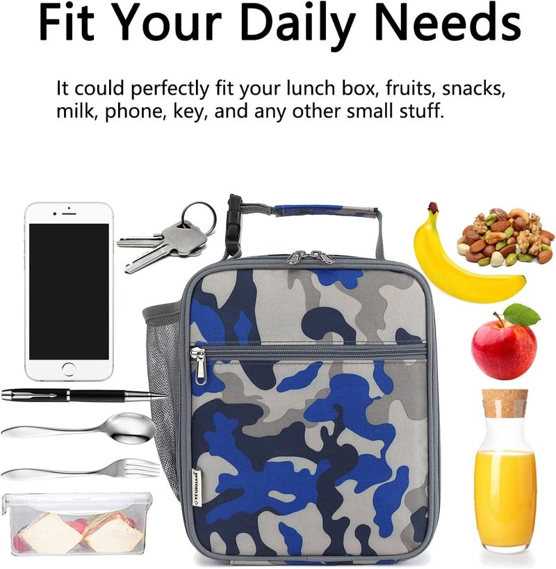 GYEUKHAM Lunch Box for Kids Boys Girls Men Women, Insulated Small Soft Cooler Lunch Bag Kit for School Work Picnic Travel - Reusable Portable lunchbox,Blue Camouflage - Image 4