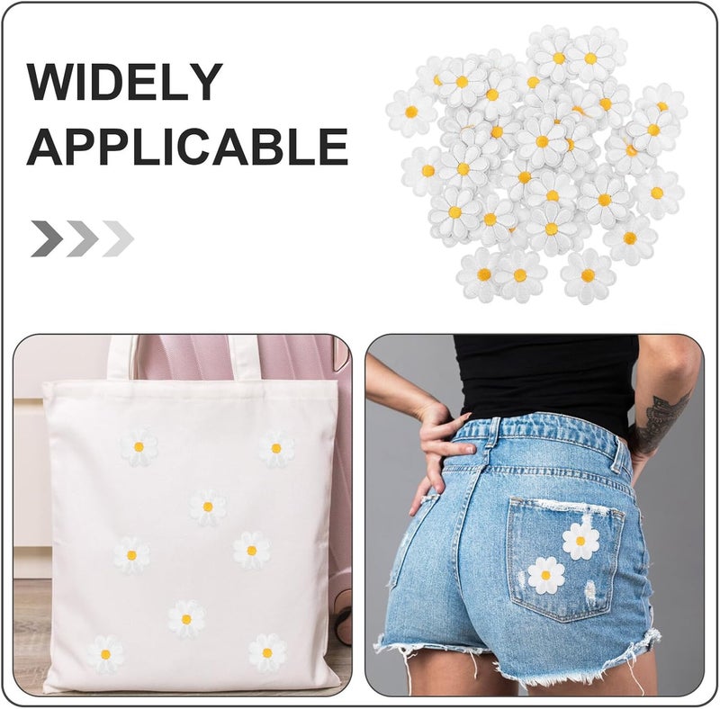 50pcs White Embroidered Daisy Applique Patches Small Floral Sew-on Cloth Embroidery for Clothes Backpacks Hats Jeans Craft Repair - Image 3