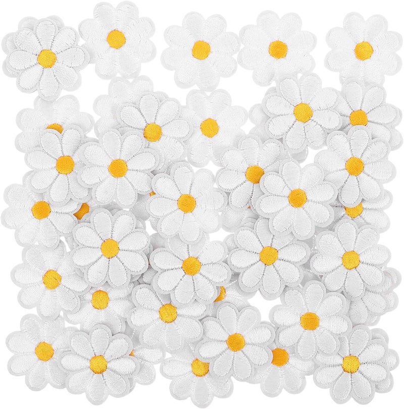 50pcs White Embroidered Daisy Applique Patches Small Floral Sew-on Cloth Embroidery for Clothes Backpacks Hats Jeans Craft Repair - Image 1