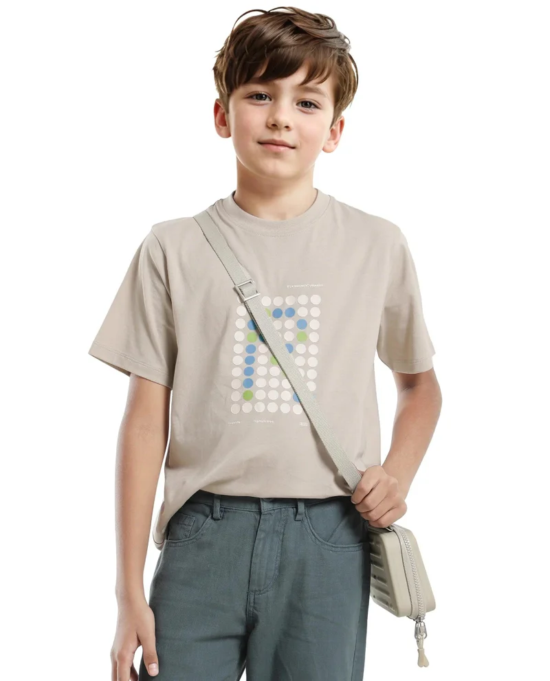 Rare Ones Rare Ones Kids Colos-K Light Beige Cotton Printed Slip-On Regular Fit T-Shirt