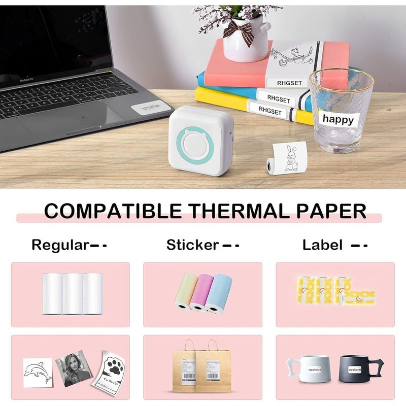 Mini Pocket Sticker Printer, Bluetooth Wireless Portable Thermal Printer for Notes Memo Photos and Labels Compatible with iOS Android On-the-Go Printing - Image 2