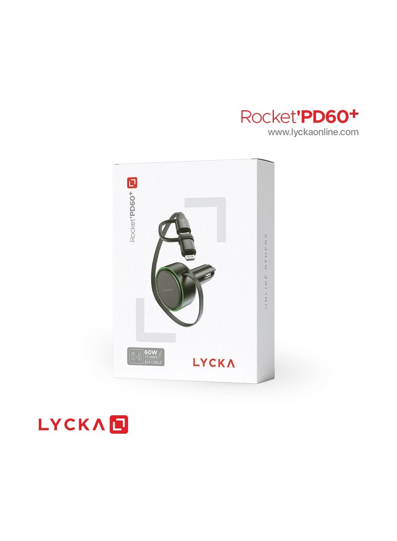 Lycka Rocket PD60+ 60W Type-C & Lighting Fast Car Charger with Built-in 2-in-1 Cable - Image 5