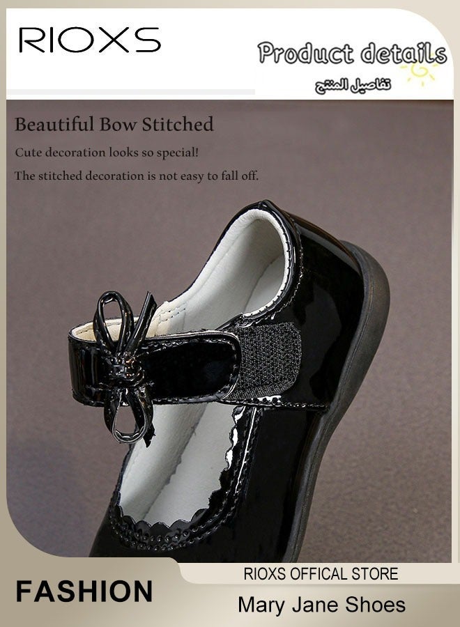 RIOXS Girls Mary Jane Flats, Leather Shoes for Toddler Girls, Dress Shoes Flats for Kid Girls, Cute Bowknot Princess Shoes, Wedding Party Communion Shoes for Little/ Big Kids Girls, School Shoes Uniform Shoes, Lightweight Non-slip Walking Shoes, Music Recitals Formal Shoes, Black Classic Flats - Image 5