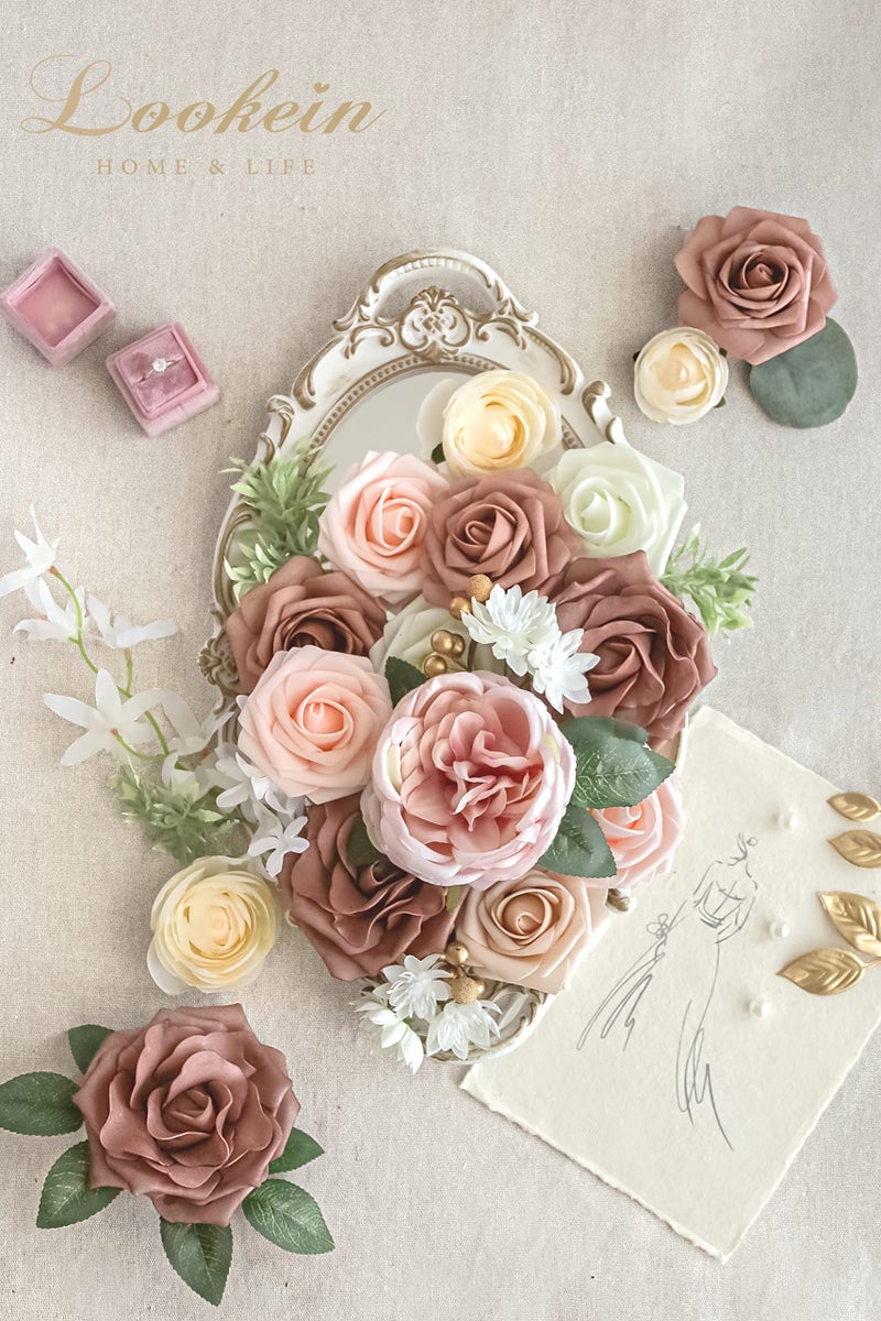 Lookein Artificial Flowers For Diy Wedding Decoration Bridal Bouquet Table Centerpieces Flower Wreaths Aisle Decoration Home Decor  Elegant Dusty Rose - Image 2