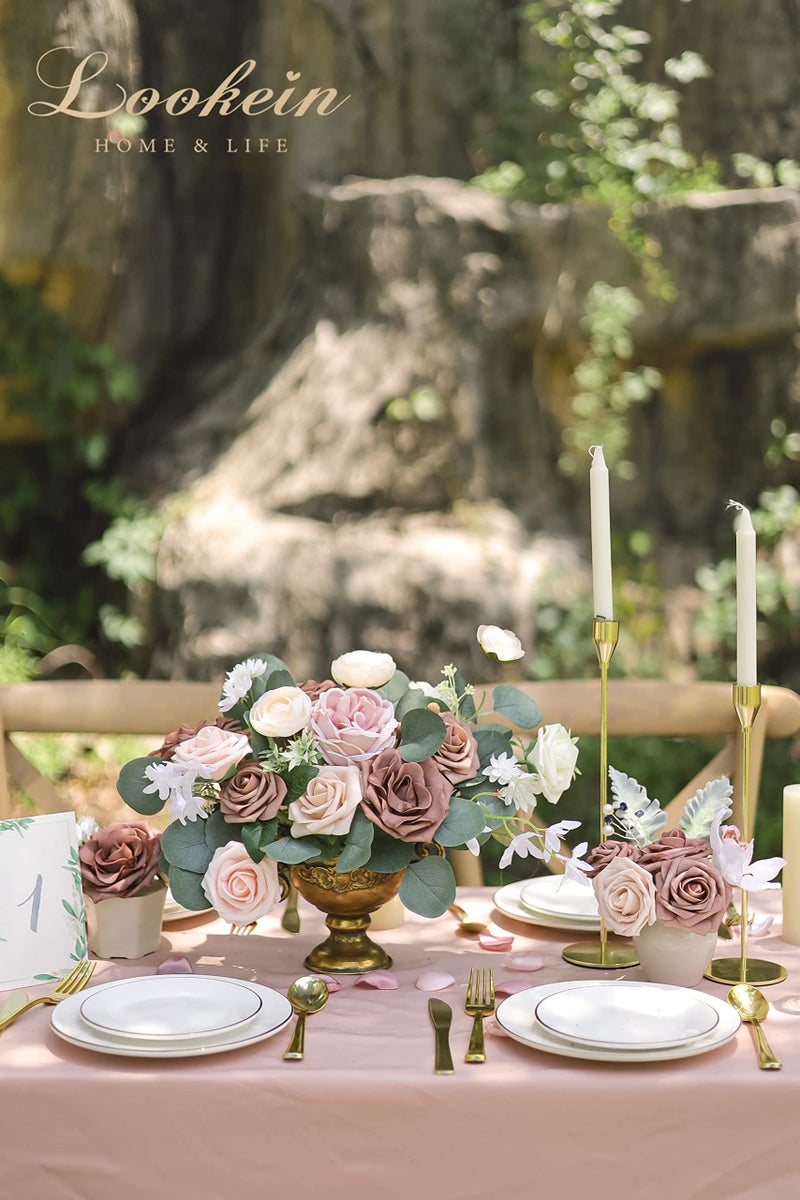 Lookein Artificial Flowers For Diy Wedding Decoration Bridal Bouquet Table Centerpieces Flower Wreaths Aisle Decoration Home Decor  Elegant Dusty Rose - Image 3