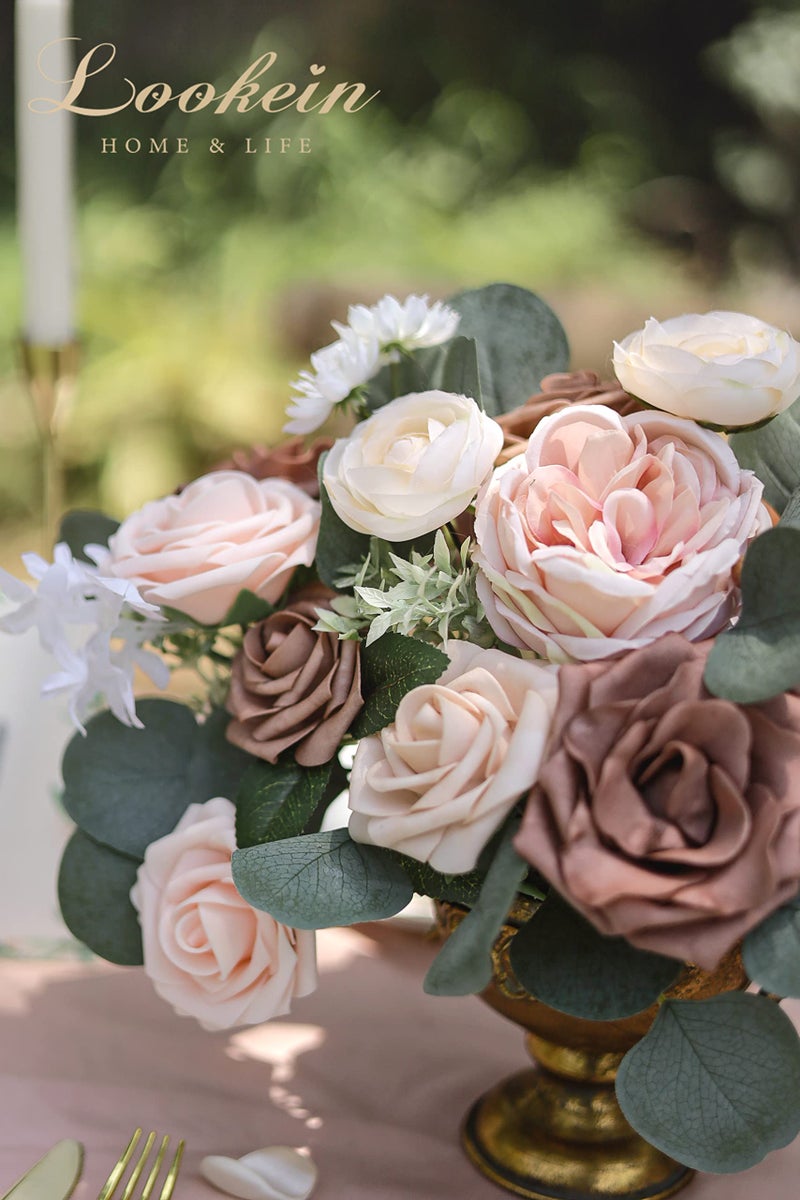Lookein Artificial Flowers For Diy Wedding Decoration Bridal Bouquet Table Centerpieces Flower Wreaths Aisle Decoration Home Decor  Elegant Dusty Rose - Image 5