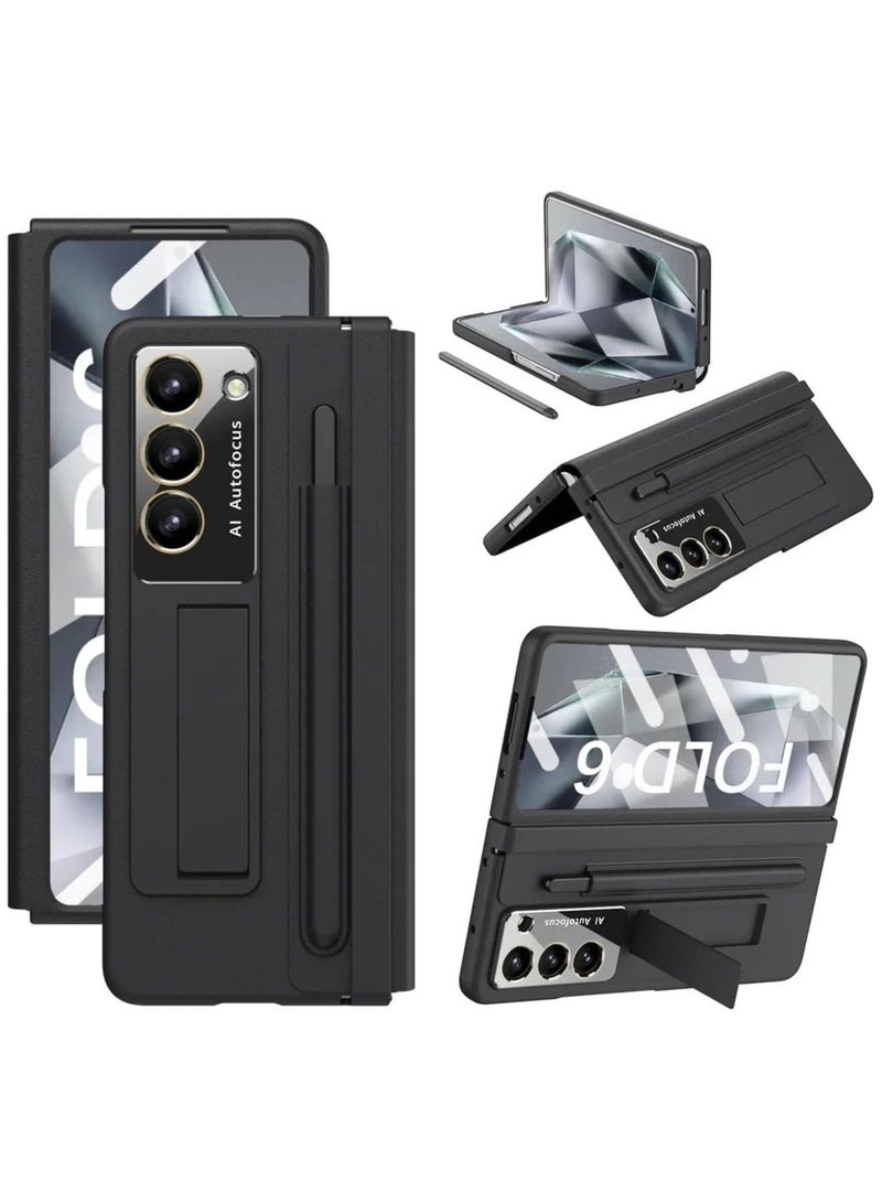 Galaxy Z Fold 6 Case - Full Protection, Pen Holder  Stylus Pen, with Kickstand  Screen Protector, One-Piece Housing Leather PC Cover for Galaxy Z Fold 6 5G 2024
