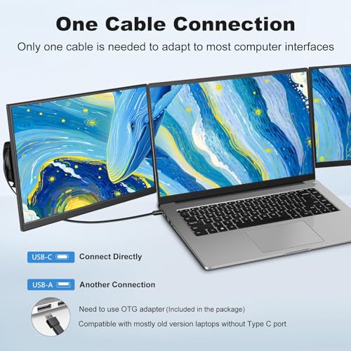 DEPGI 14" Laptop Screen Extender Built-in Cooler, 1200P FHD One Cable Connect Portable Triple Monitor, Dual Screen Monitor Fits 13"-17.3" Laptop with Stand for MacOS/Windows - Image 2