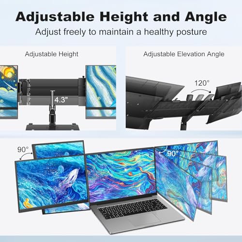 DEPGI 14" Laptop Screen Extender Built-in Cooler, 1200P FHD One Cable Connect Portable Triple Monitor, Dual Screen Monitor Fits 13"-17.3" Laptop with Stand for MacOS/Windows - Image 4
