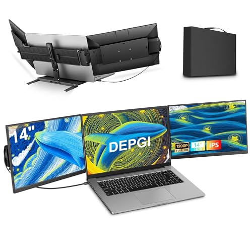 DEPGI 14" Laptop Screen Extender Built-in Cooler, 1200P FHD One Cable Connect Portable Triple Monitor, Dual Screen Monitor Fits 13"-17.3" Laptop with Stand for MacOS/Windows - Image 1