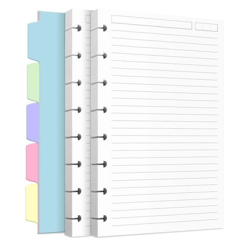 Billtigif Discbound Refill Paper, Disc Paper Refill for Note-Taking System Discbound Planner Inserts with 240 Pages, 5 Sheets Dividers,White Paper Refill, Junior Size 5.6" x 8.3 " - Image 1