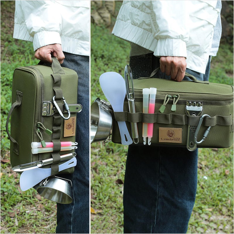 Lemubeane Tactical Camping Storage Bag 9L Tactical Utility Tote Bag Camping Cookware Organizer Trunk Organizer (Army Green) - Image 4