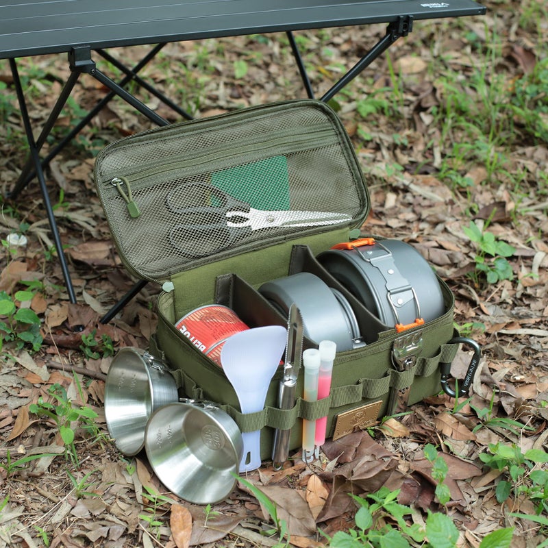 Lemubeane Tactical Camping Storage Bag 9L Tactical Utility Tote Bag Camping Cookware Organizer Trunk Organizer (Army Green) - Image 5