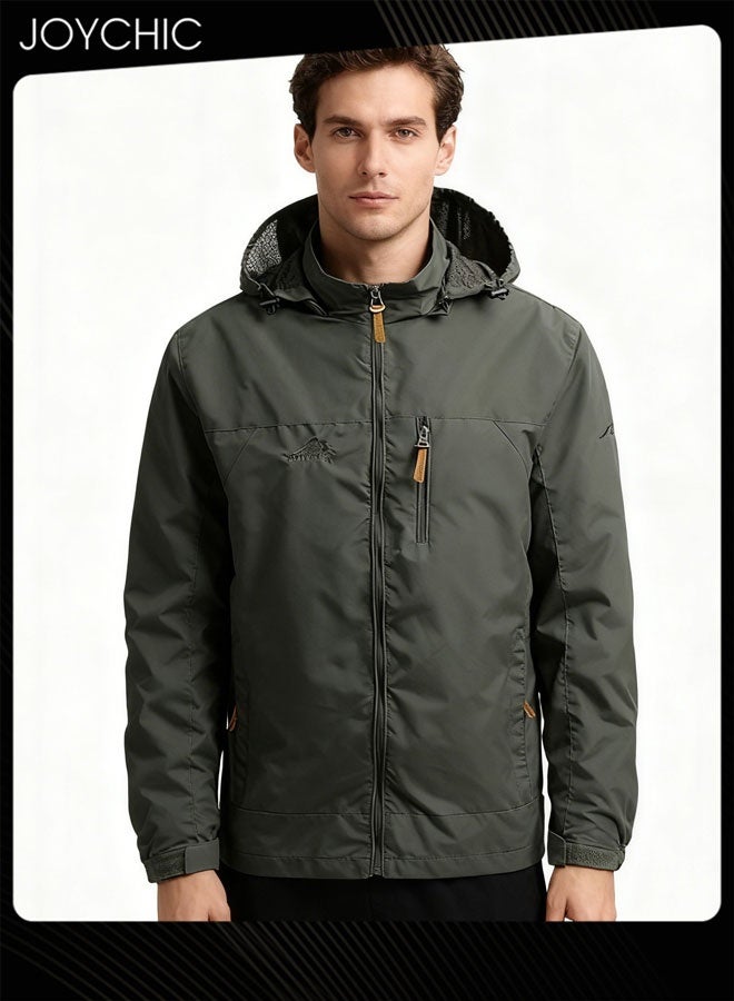 Joychic جاكيت رجالي أنيق بقلنسوة وقبة واقية من الرياح لفصلي الربيع والخريف، معطف دافئ خارجي - Image 1