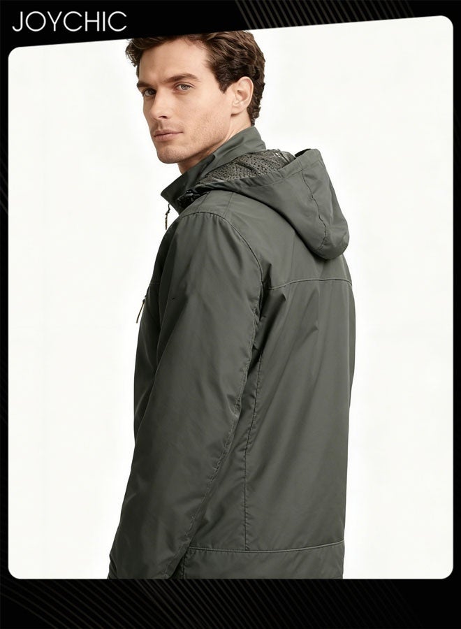Joychic جاكيت رجالي أنيق بقلنسوة وقبة واقية من الرياح لفصلي الربيع والخريف، معطف دافئ خارجي - Image 2