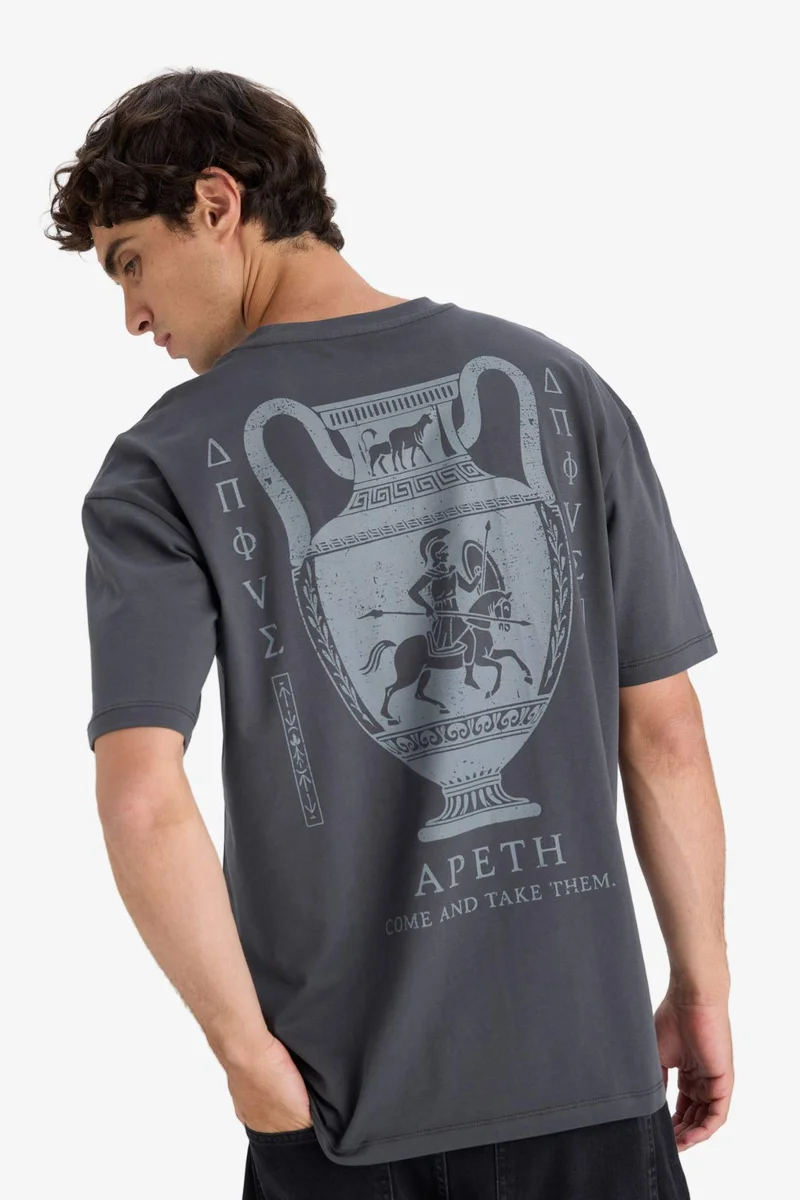ديفاكتو Cotton Boxy Fit Crew Neck Short Sleeve T-Shirt