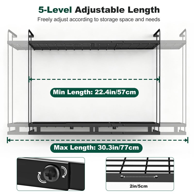 Housolution Pot Rack Wall Mounted, 22''-30'' Length Expandable, 3 Level Height Adjustable, 2 Tier Heavy Duty Hanging Cookware Pan Organizer with 12 Hooks and 8 Lid Holders - Image 3