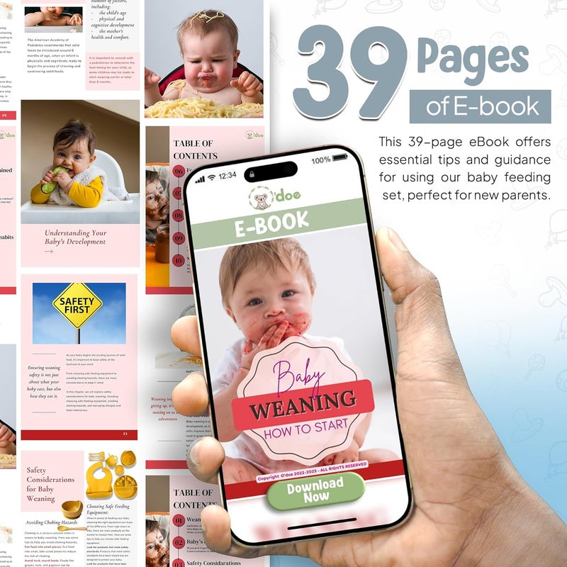 O'doe مجموعة تغذية الأطفال من أودو 11 قطعة خالية من BPA | أطباق شفط سميكة وناعمة، وعاء طعام للأطفال، وشوكة وملعقة خشبية، والمزيد | اجعل وقت الوجبة ممتعًا وسهلاً لطفلك الصغير | أزرق V1 - Image 5