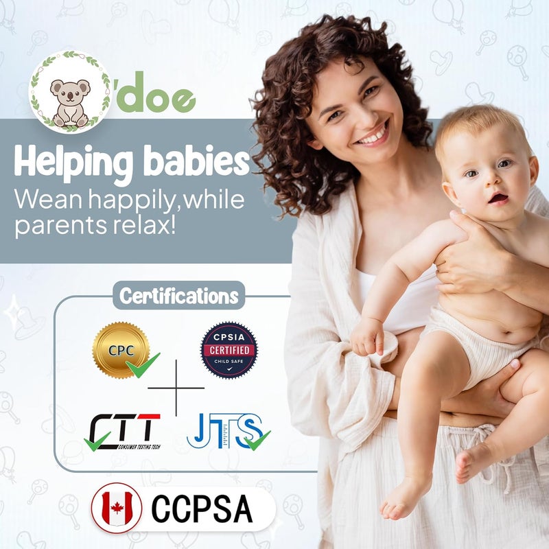 O'doe مجموعة تغذية الأطفال من أودو 11 قطعة خالية من BPA | أطباق شفط سميكة وناعمة، وعاء طعام للأطفال، وشوكة وملعقة خشبية، والمزيد | اجعل وقت الوجبة ممتعًا وسهلاً لطفلك الصغير | أزرق V1 - Image 2