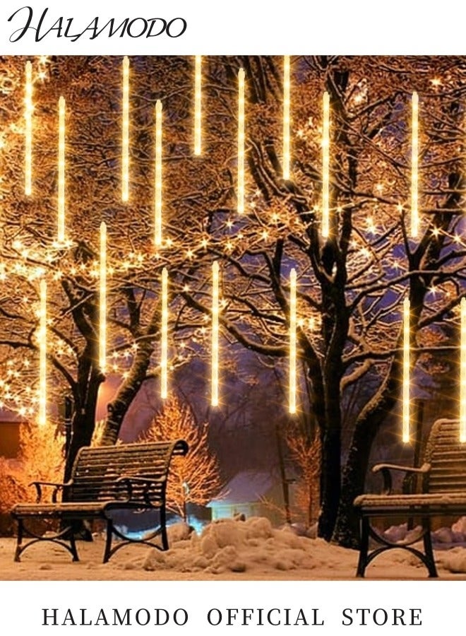 Halamodo Meteor Shower Lights Outdoor, 8 Tube 144 LEDs Warm White Lights for Tree Eave Holiday Party Patio House Wedding Decor - Image 4