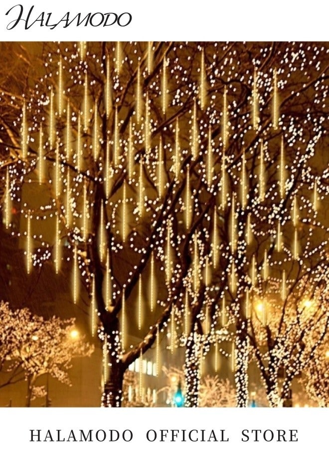 Halamodo Meteor Shower Lights Outdoor, 8 Tube 144 LEDs Warm White Lights for Tree Eave Holiday Party Patio House Wedding Decor - Image 5