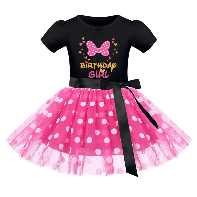 IMEKIS Mouse 2nd Birthday Outfit Baby Girls Dress Polka Dots Mini Tutu Headband Two Years Old Cake Smash Photo Shoot Toddler Second Mouse Birthday Party Black+Rose Bowknot 18-24 Months - Image 1