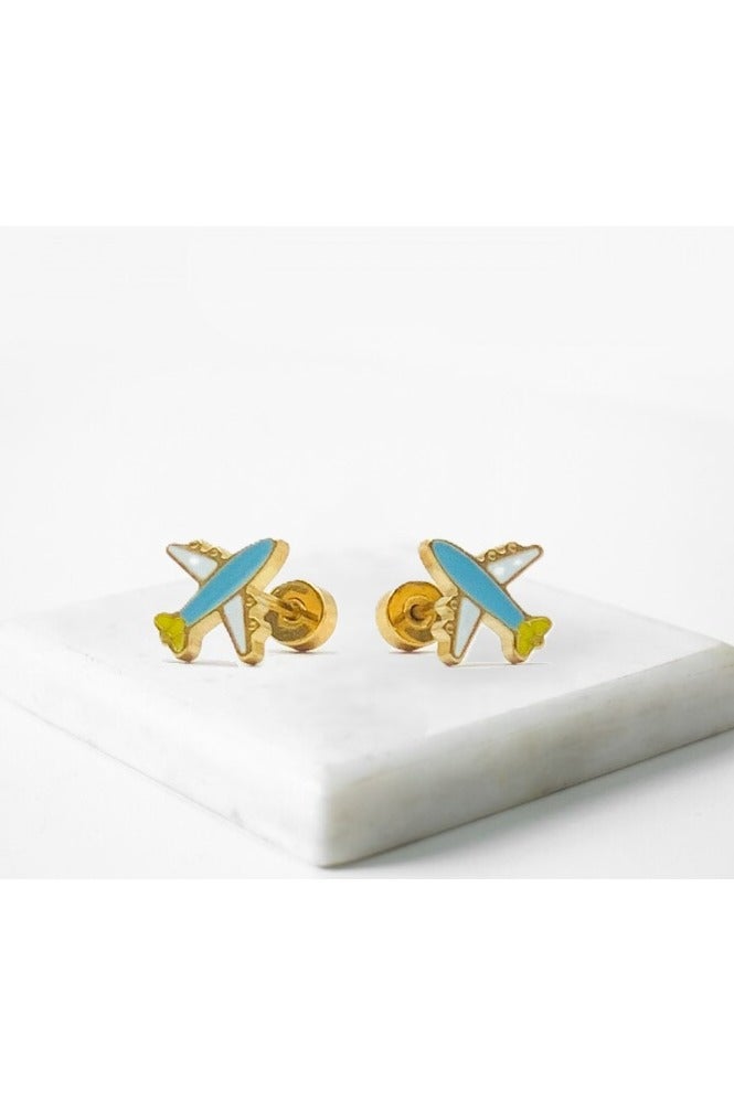 ايرس حلق على شكل طائرة للأطفال، مطلي بالذهب - Image 1