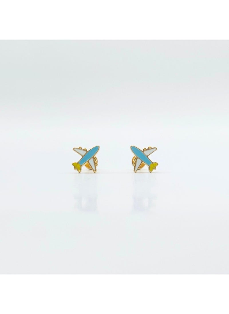 Earss Aircraft Stud Earrings For Kids, Gold Plated  - Image 1