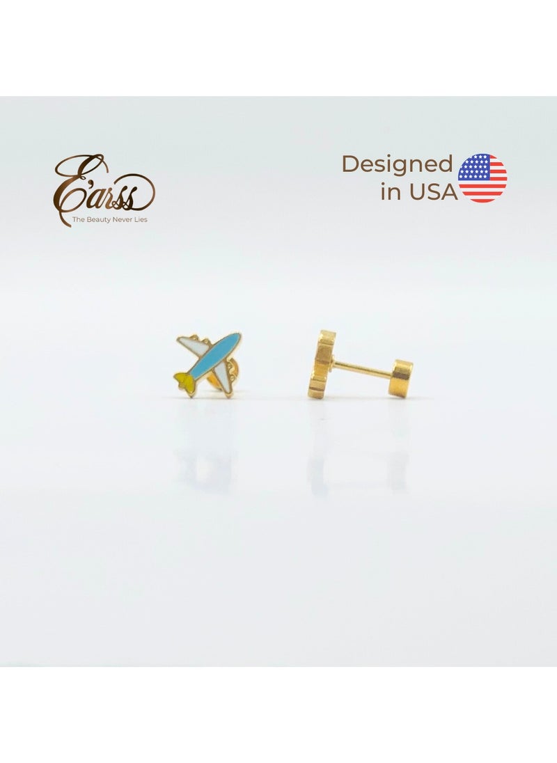 Earss Aircraft Stud Earrings For Kids, Gold Plated  - Image 2