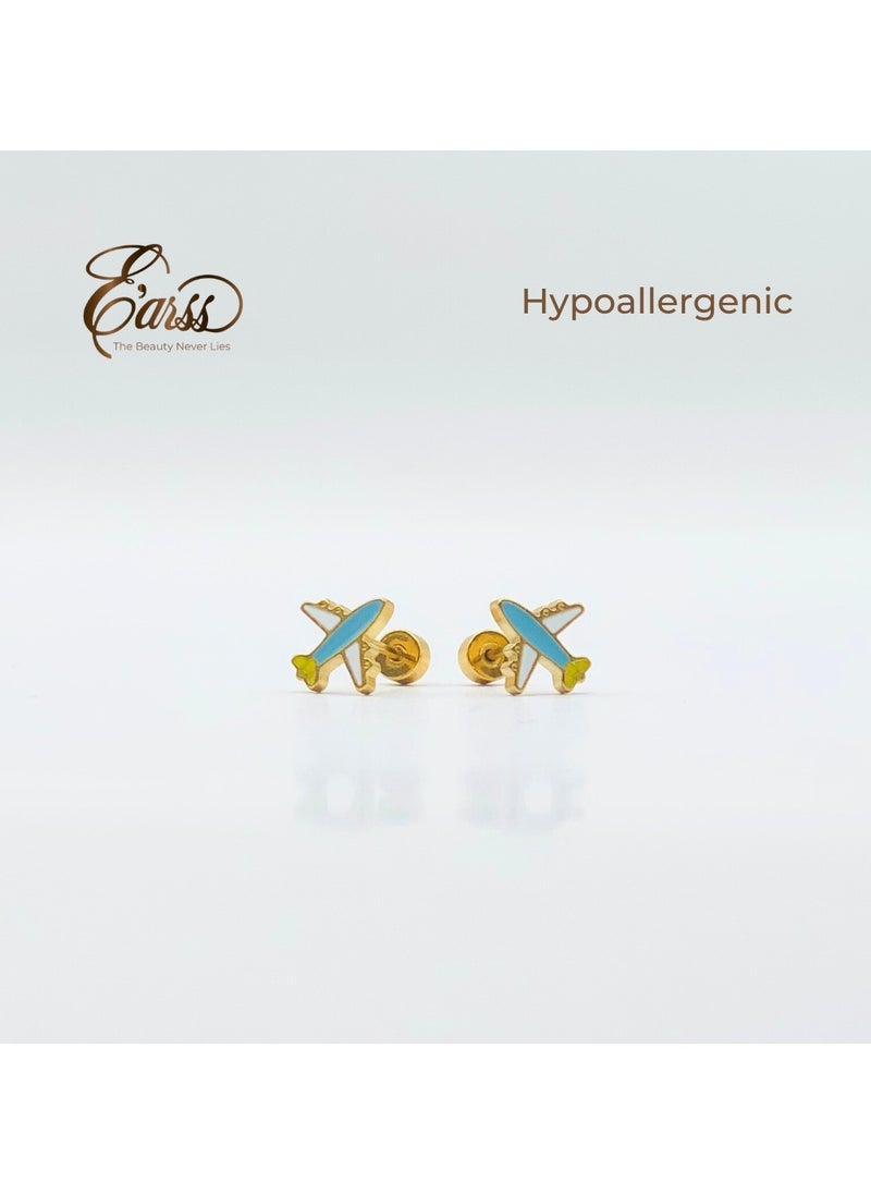 Earss Aircraft Stud Earrings For Kids, Gold Plated  - Image 3