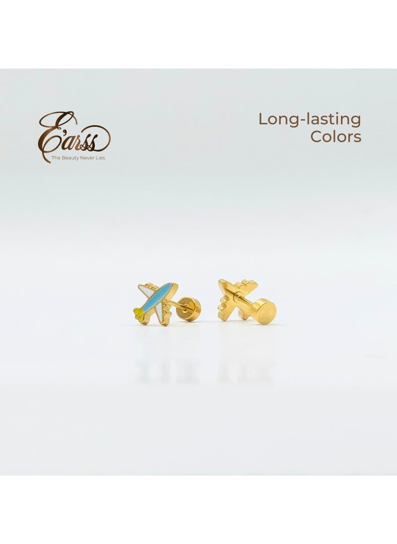 Earss Aircraft Stud Earrings For Kids, Gold Plated  - Image 5