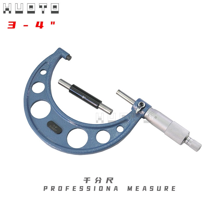 HUOTO 25/50/75/100mm mechanical outside micrometer metric inch system 3-4in(0.0001) Micrometer Imperial Blue QFCB3-4BX 