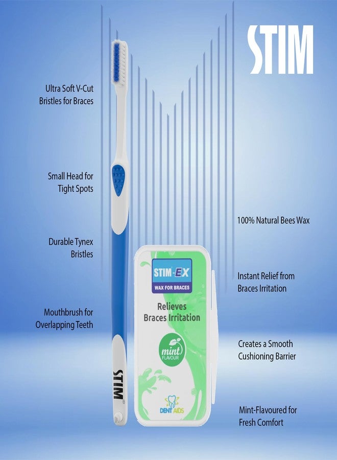 STIM Ortho MB Toothbrush Combo for Braces Care | Supersoft Bristles for Orthodontic Cleaning | Includes Wax Strip for Braces Irritation Relief - Image 3