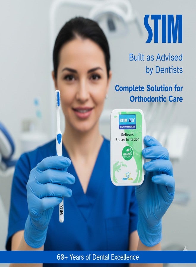 STIM Ortho MB Toothbrush Combo for Braces Care | Supersoft Bristles for Orthodontic Cleaning | Includes Wax Strip for Braces Irritation Relief - Image 2