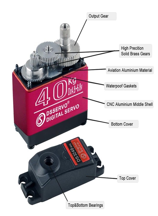 Stemedu 40KG RC Servo High Torque Digital Servo All Metal Gear Steering for 1/8, 1/10, 1/12 RC Car Crawler Robot (Control Angle 270°, Pack of 2) - Image 5