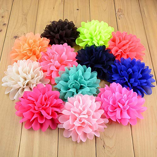 Suoirblss 30 PCS 4 Inches 30 Solid Colours Handmade Chiffon Flowers for Women DIY Flower Headbands Decorative Wedding Flowers - Image 3
