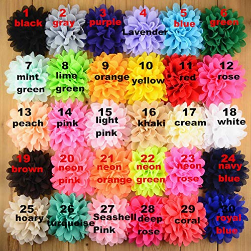 Suoirblss 30 PCS 4 Inches 30 Solid Colours Handmade Chiffon Flowers for Women DIY Flower Headbands Decorative Wedding Flowers - Image 2