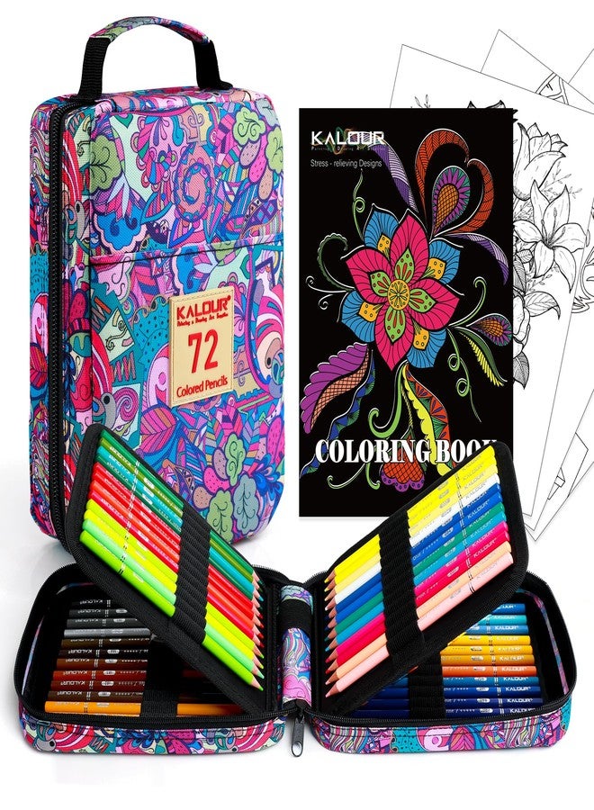 KALOUR 72 Colored Pencils for Adult Coloring Book,With Coloring Book,Zipper Slot Pencil Case,with Sharpener,Soft Core,7 Metallic Color,Ideal for Layering Blending,for Artists Beginners Kids(Pink) - Image 1