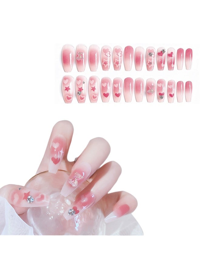 24 قطعة من الأظافر الصناعية القابلة للإزالة مجموعة أظافر صناعية فن الأظافر نصائح العناية بالأظافر - Image 1