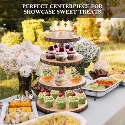 GrnVibe Cupcake Stand Wood Dessert Stands 4 Tier Cupcake Tower Large Cupcake Display Stand Rustic Cupcake Tier Stand for Woodland Baby Shower Decorations/Wedding/Birthday/Party/Farmhouse Decor - Image 5