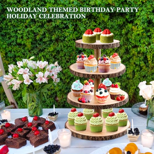GrnVibe Cupcake Stand Wood Dessert Stands 4 Tier Cupcake Tower Large Cupcake Display Stand Rustic Cupcake Tier Stand for Woodland Baby Shower Decorations/Wedding/Birthday/Party/Farmhouse Decor - Image 3
