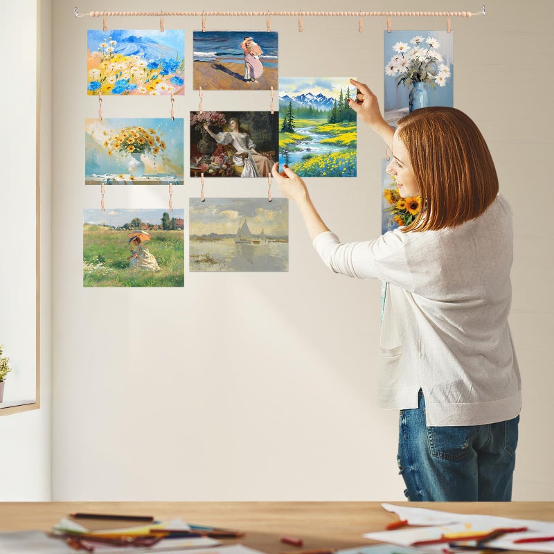 EOKPHULL Hanging Photo Display with Clips, Room Wall Decor Wall Art Display for Artwork, Photo Wall Pictures Display Christmas Card Holder - Image 2