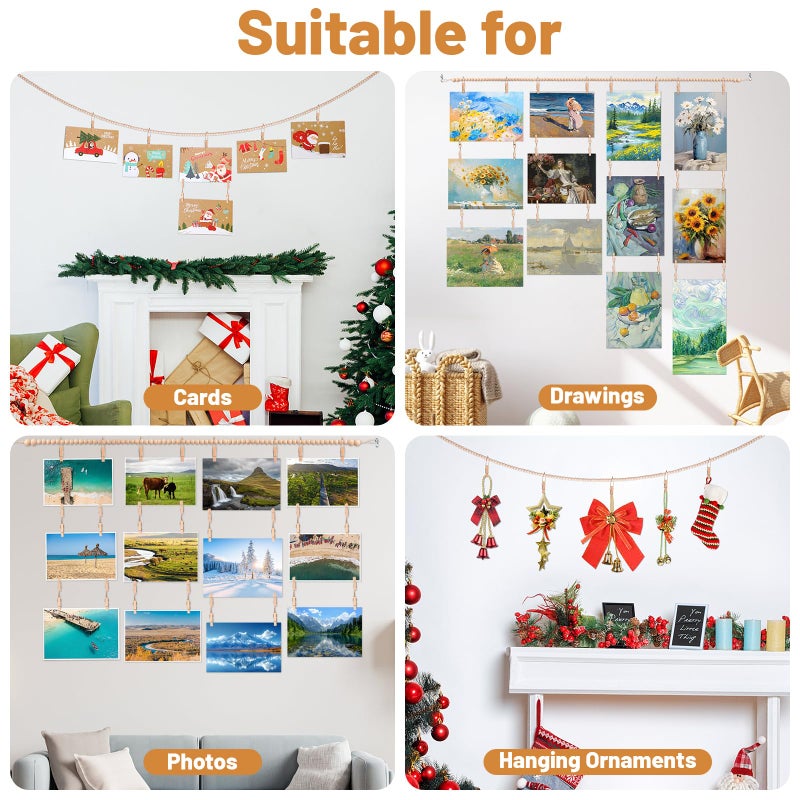 EOKPHULL Hanging Photo Display with Clips, Room Wall Decor Wall Art Display for Artwork, Photo Wall Pictures Display Christmas Card Holder - Image 3